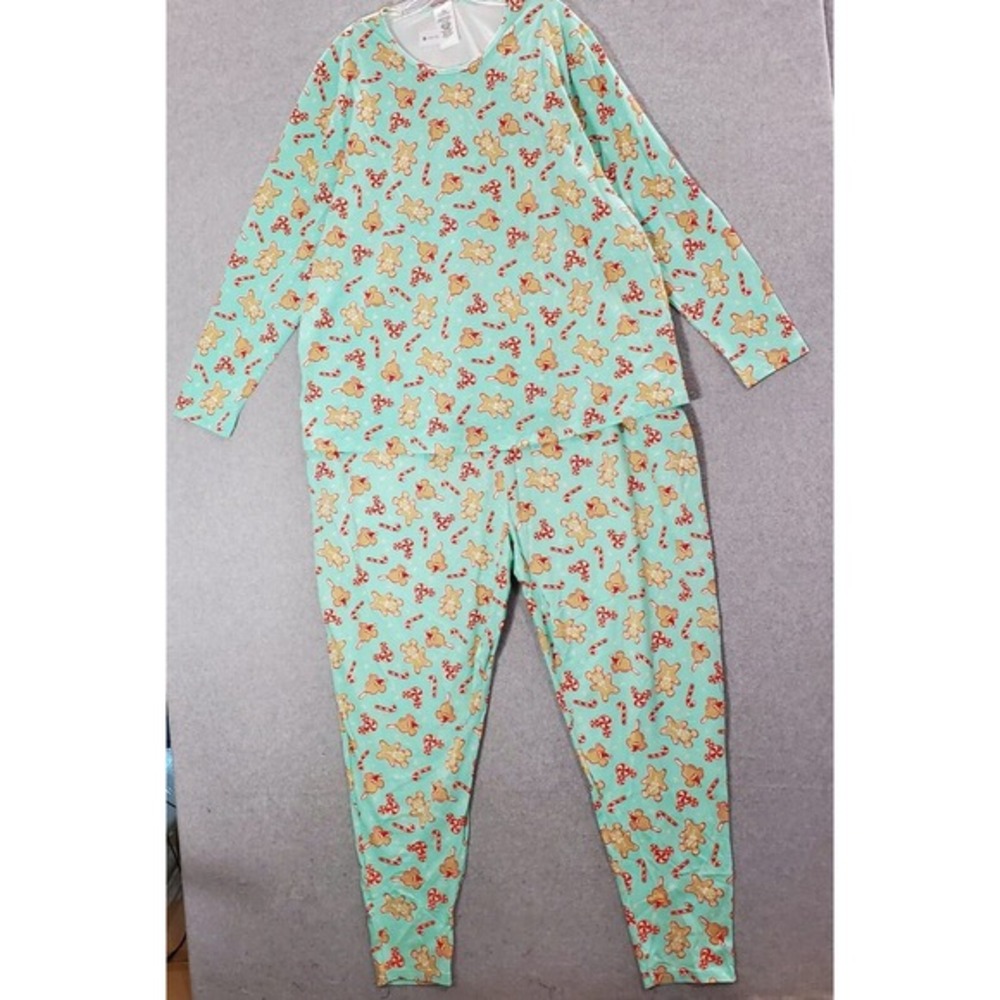 Disney Women Sleepwear 2x Blue Pajama Set Mickey Mouse Cookie All Over Print NWT